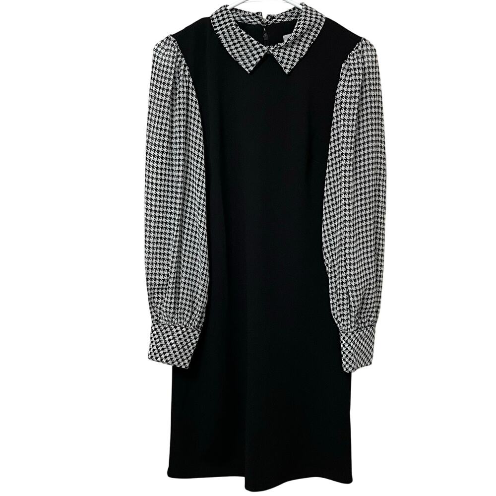 Shelby‎ & Palmer Women's Dress Sz 6 Black/White Houndstooth Sleeves Semi Sheer
